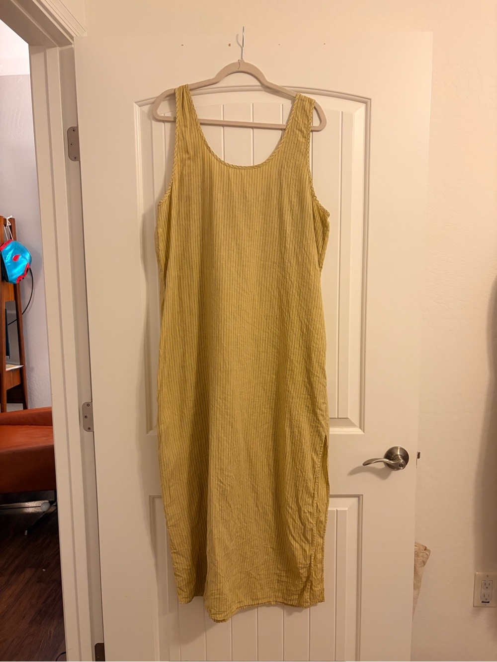 LA Relaxed Striped Yellow Sleeveless Linen Women’s Dress